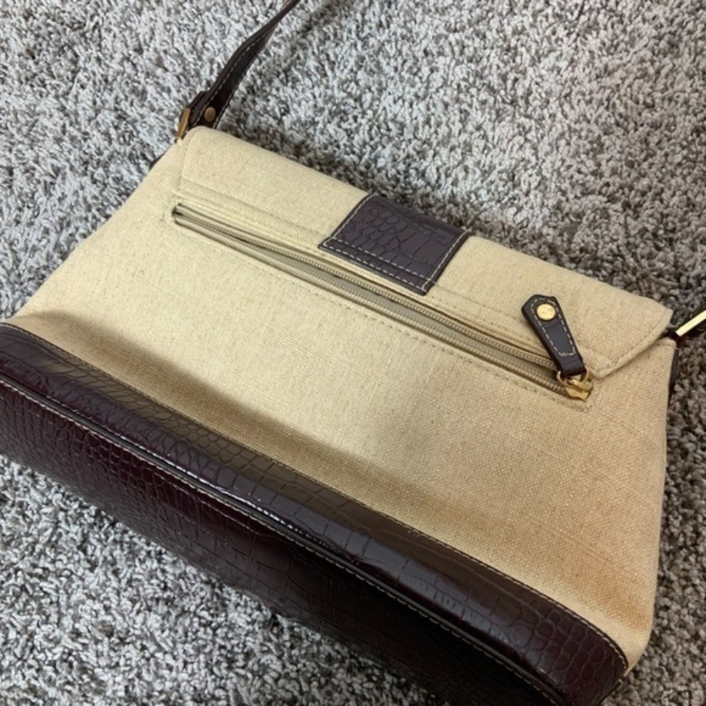 Etienne Aigner Linen and Faux Leather Croc Embossed Shoulder Bag/Purse Tan/brown - Picture 7 of 15